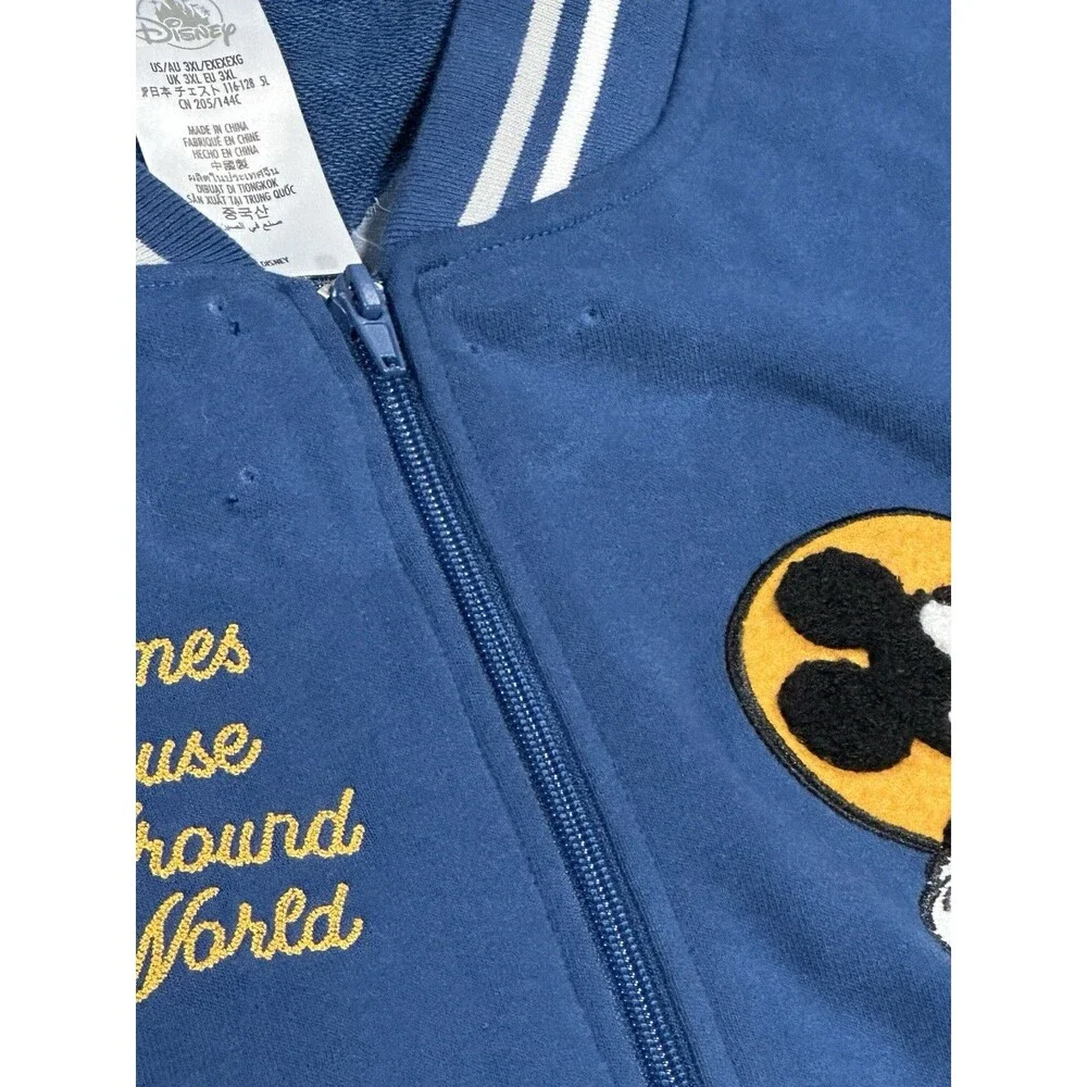 Mickey Mouse Disney Varsity Letterman Authentic Jacket Unisex Navy Gray Size 3XL